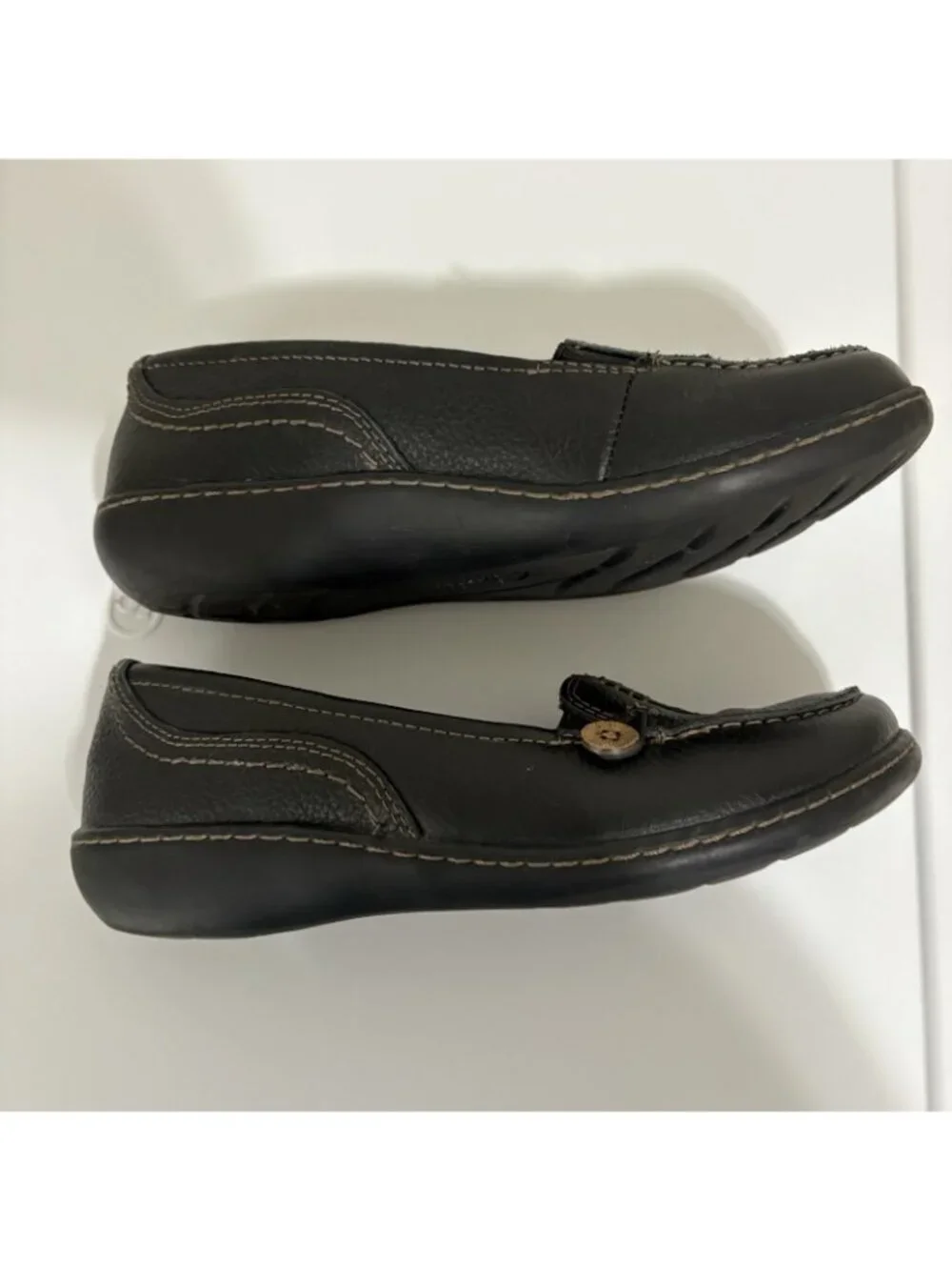 Clarks Black Button Accent Slip On Loafers